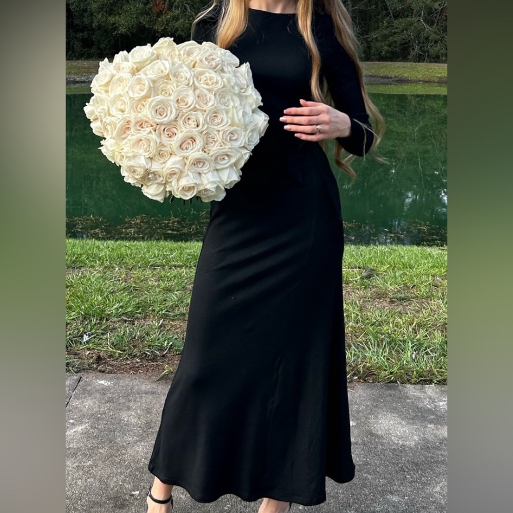 Commense Classic Black Long Sleeve Fleece like Dress